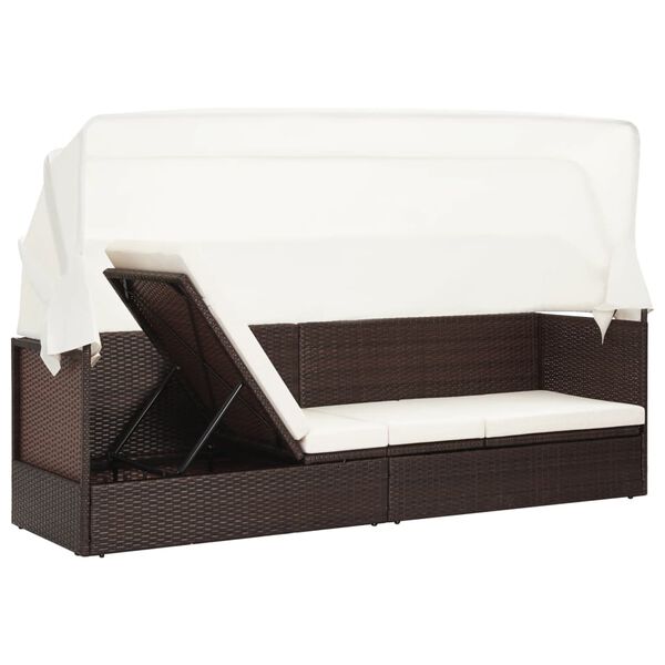 vidaXL Garden Sofa with Canopy Poly Rattan Brown