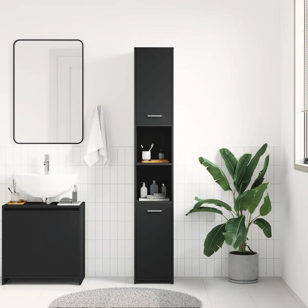 vidaXL Bathroom Cabinet Black 30x30x183.5 cm Engineered Wood