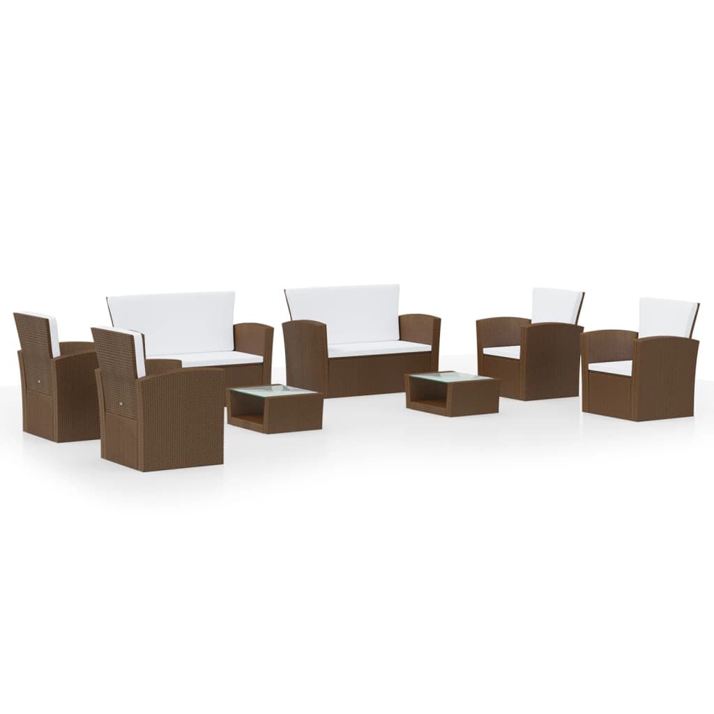 vidaXL 8 Piece Garden Lounge Set with Cushions Poly Rattan Brown