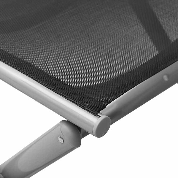 vidaXL Folding Footrest Black and Silver Textilene and Aluminium