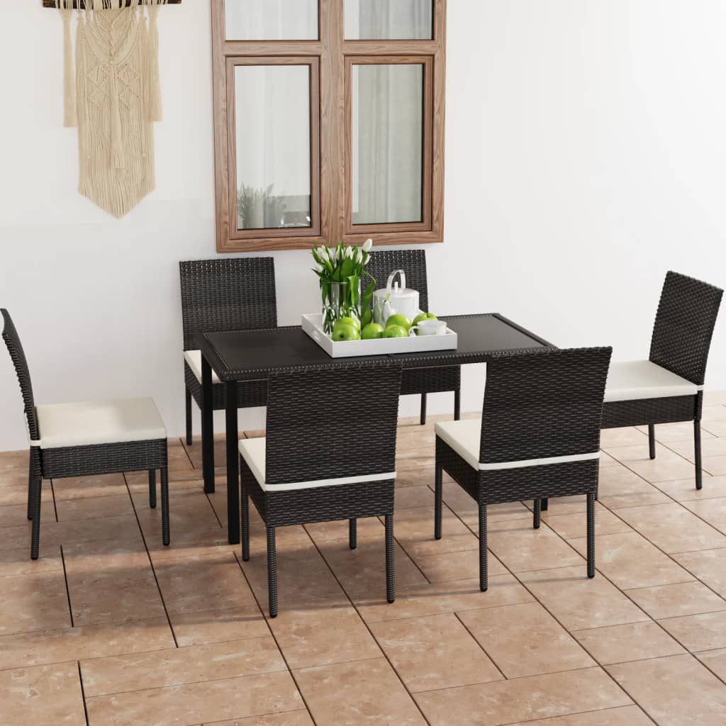 vidaXL 7 Piece Garden Dining Set Poly Rattan Black