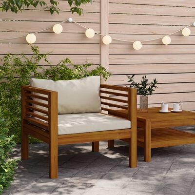 vidaXL Garden Chair with Cream White Cushions Solid Acacia Wood, cream white vidaXL Garden Chair with Cream White Cushions Solid Acacia Wood