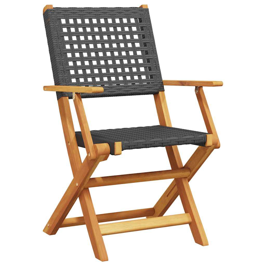 vidaXL Folding Garden Chairs 8 pcs Black Poly Rattan and Solid Wood