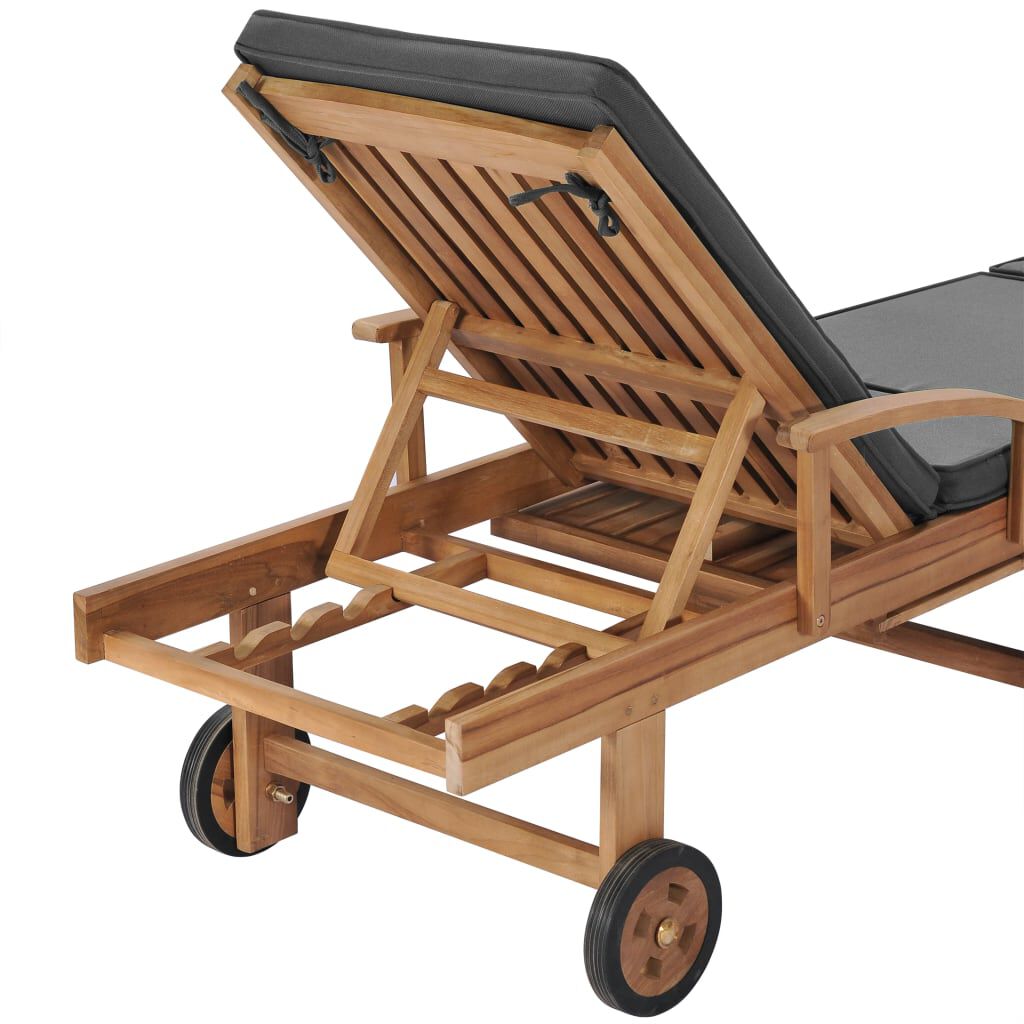 vidaXL Sun Loungers with Cushions 2 pcs Solid Teak Wood Dark Grey