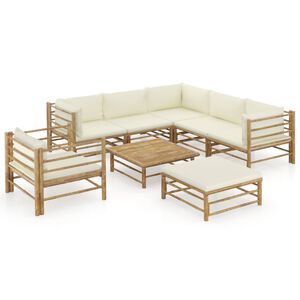 vidaXL 8 Piece Garden Lounge Set with Cream White Cushions Bamboo