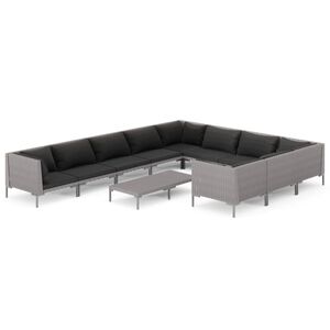 vidaXL 11 Piece Garden Lounge Set with Cushions Poly Rattan Dark Grey