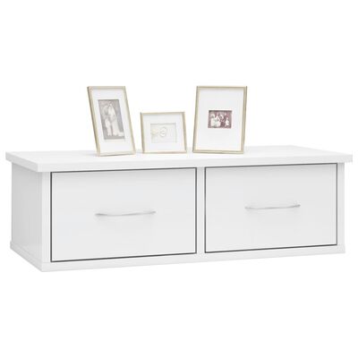 vidaXL Wall-mounted Drawer Shelf High Gloss White 60x26x18.5 cm Engineered Wood, high gloss white vidaXL Wall-mounted Drawer Shelf High Gloss White 60x26x18.5 cm Engineered Wood