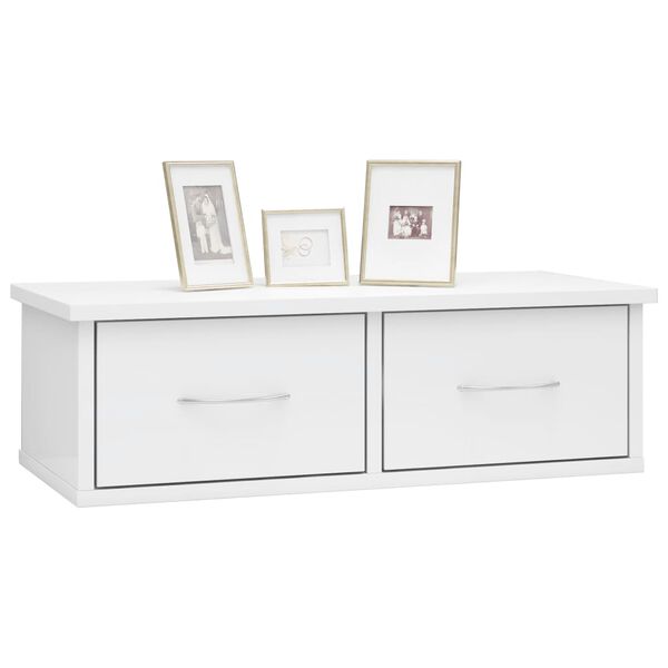 vidaXL Wall-mounted Drawer Shelf High Gloss White 60x26x18.5 cm Engineered Wood