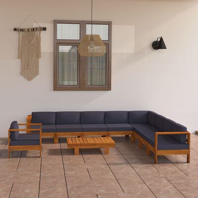 vidaXL 10 Piece Garden Lounge Set with Dark Grey Cushions Acacia Wood, dark grey vidaXL 10 Piece Garden Lounge Set with Dark Grey Cushions Acacia Wood