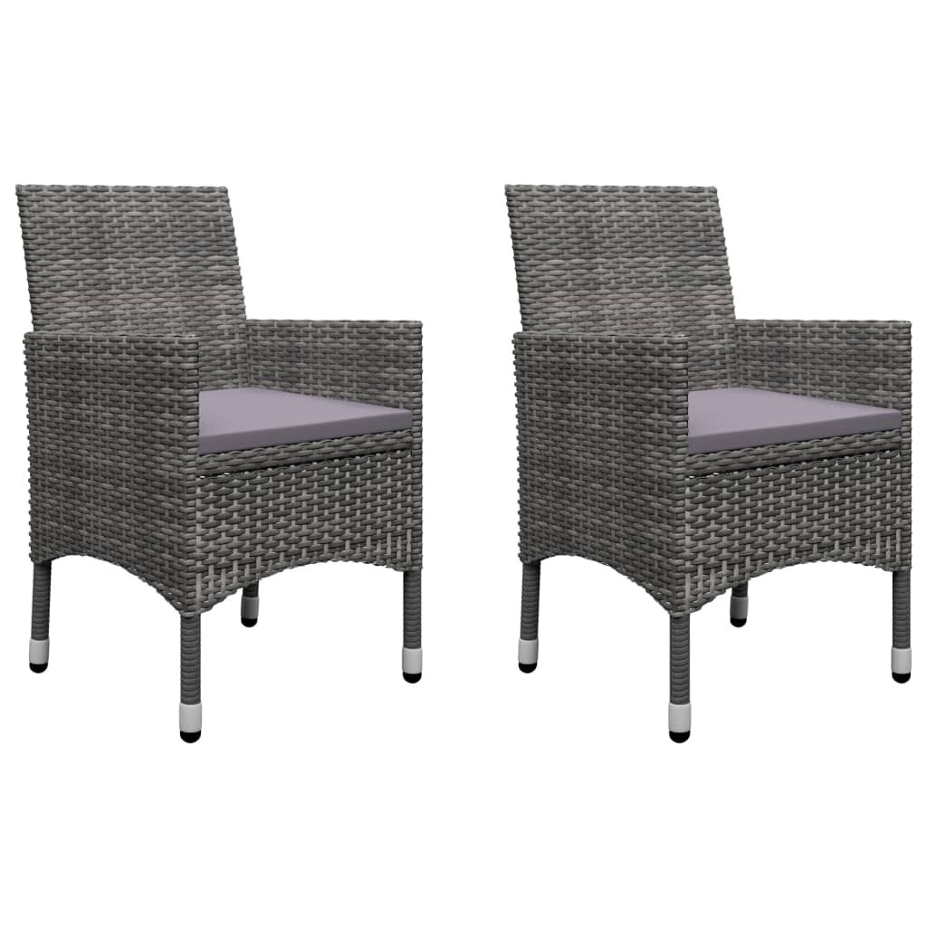 vidaXL 3 Piece Bistro Set Poly Rattan and Tempered Glass Grey