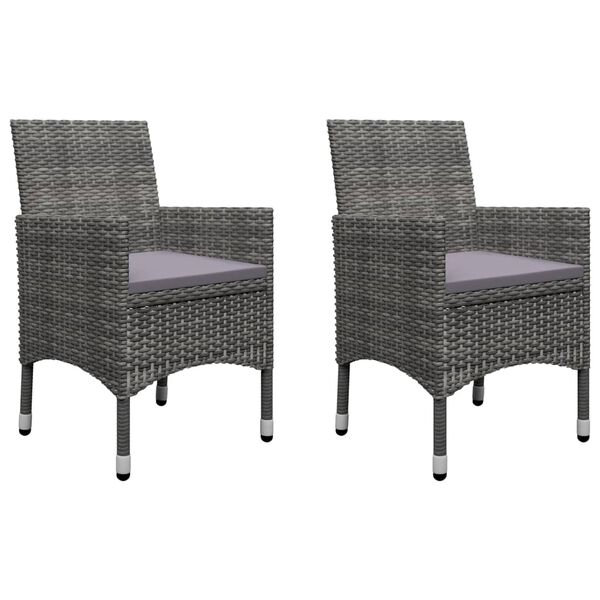 vidaXL 3 Piece Bistro Set Poly Rattan and Tempered Glass Grey