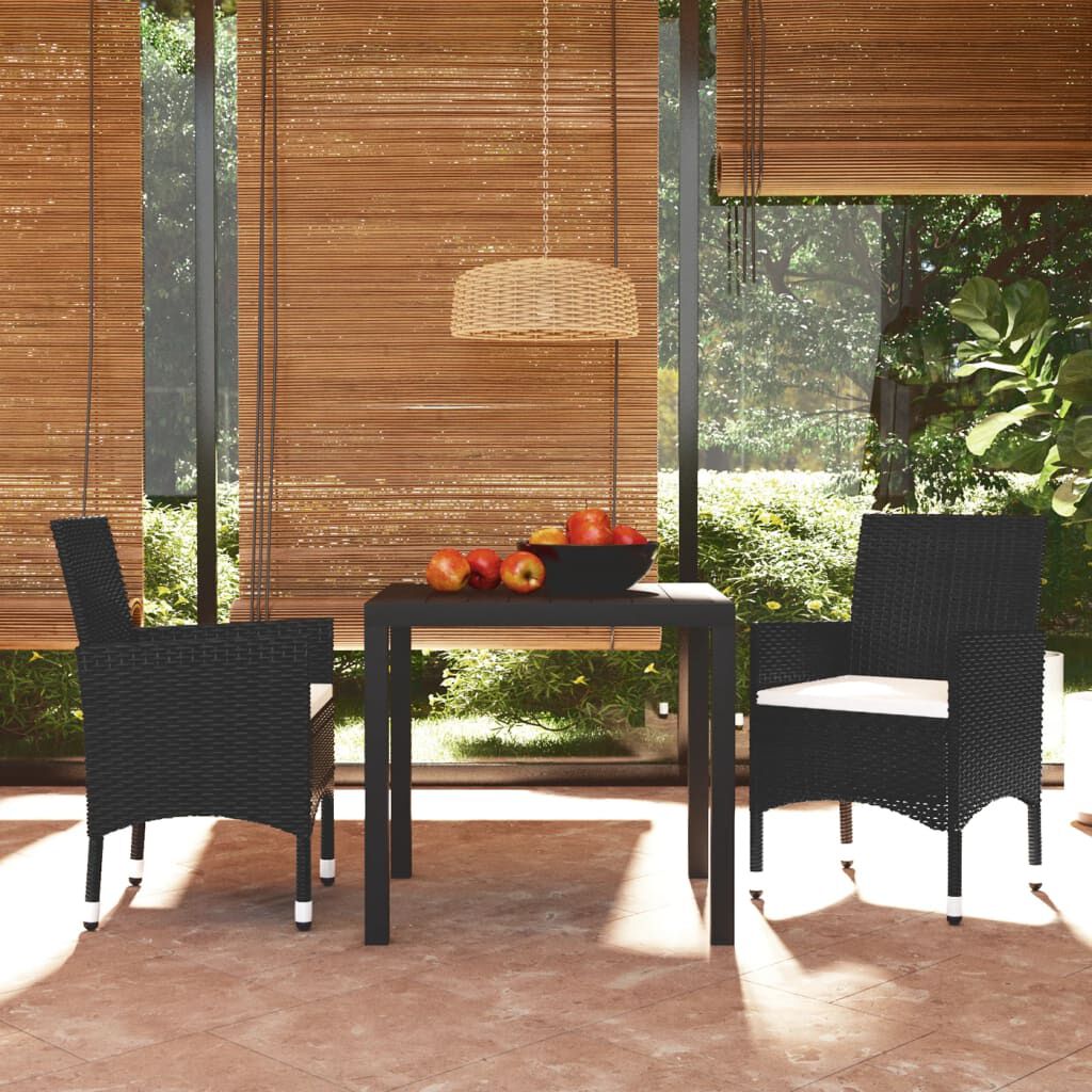 vidaXL 3 Piece Garden Dining Set with Cushions Poly Rattan Black