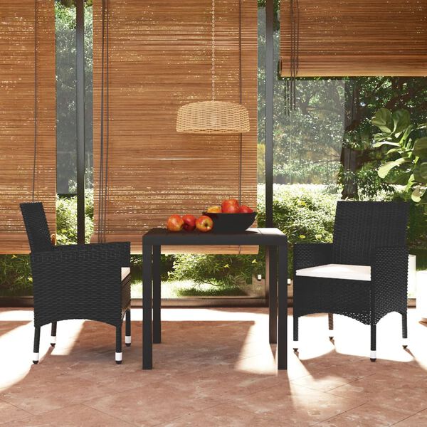vidaXL 3 Piece Garden Dining Set with Cushions Poly Rattan Black