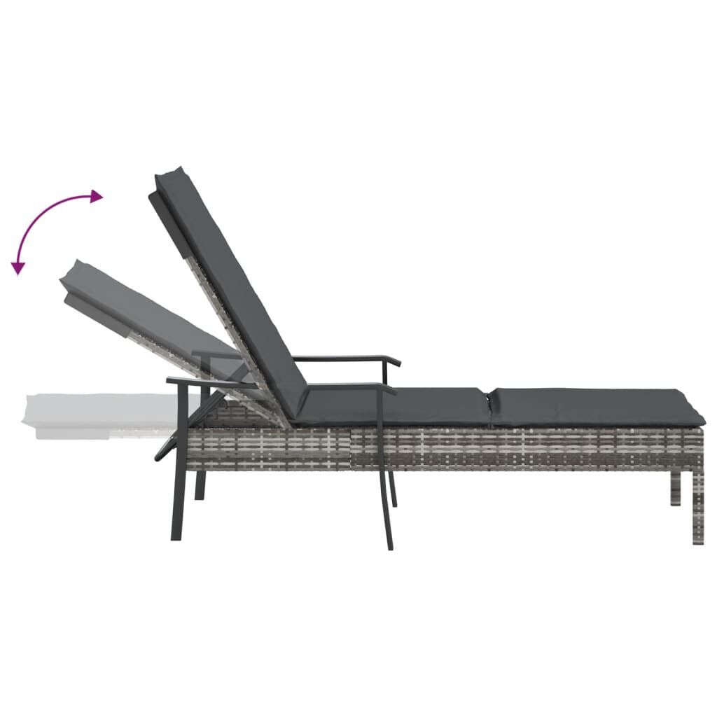 vidaXL Sun Lounger with Cushion Grey Poly Rattan