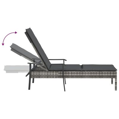 vidaXL Sun Lounger with Cushion Grey Poly Rattan,  vidaXL Sun Lounger with Cushion Grey Poly Rattan