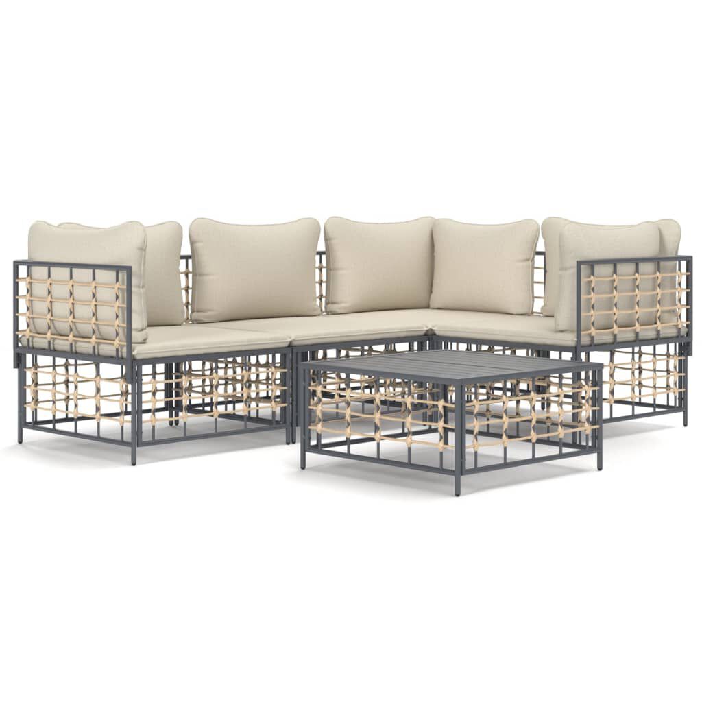 vidaXL 5 Piece Garden Lounge Set with Cushions Anthracite Poly Rattan