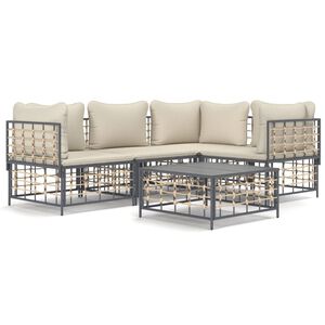 vidaXL 5 Piece Garden Lounge Set with Cushions Anthracite Poly Rattan