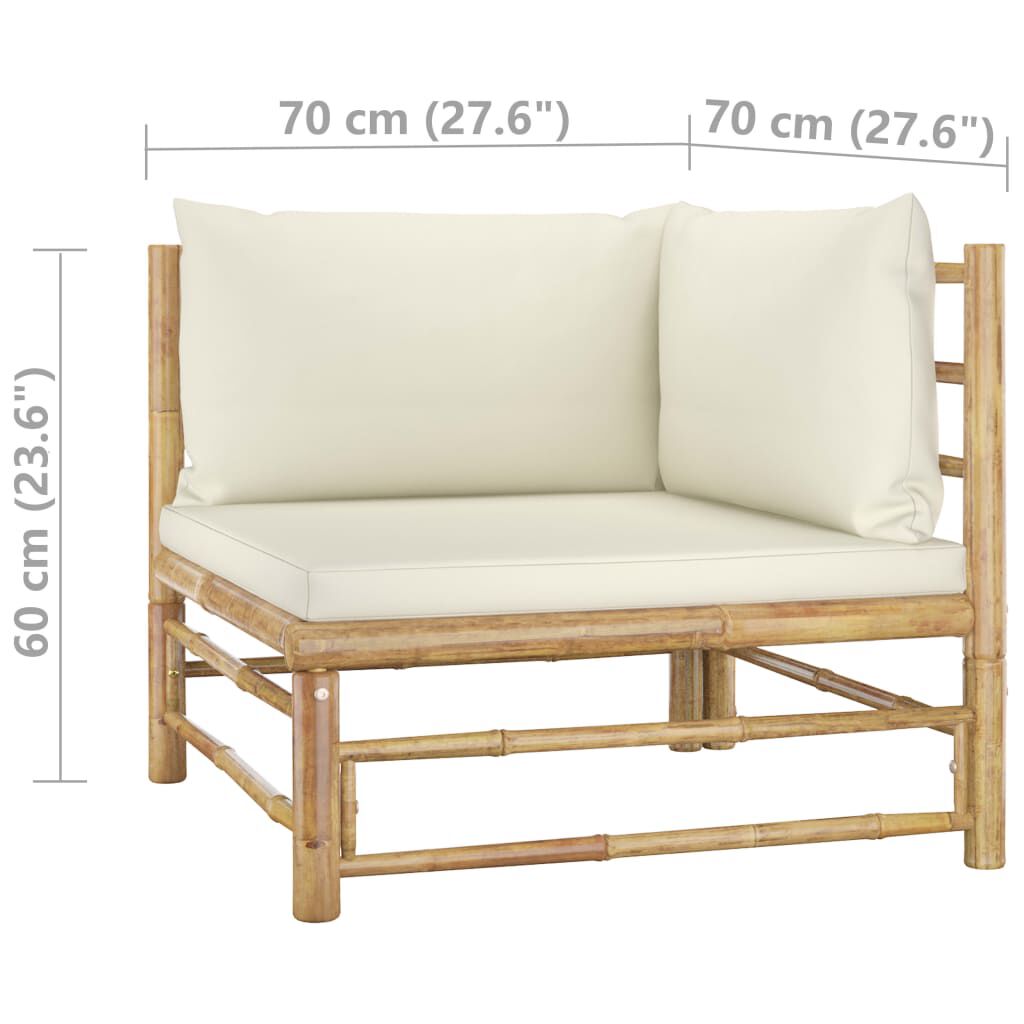 vidaXL 2 Piece Garden Lounge Set with Cream White Cushions Bamboo