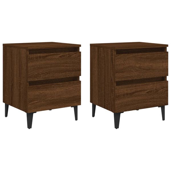 vidaXL Bed Cabinets with Metal Legs 2 pcs Brown Oak 40x35x50 cm