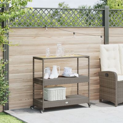 vidaXL Bar Cart 3-Tier Grey Poly Rattan and Solid Wood Acacia, grey and brown vidaXL Bar Cart 3-Tier Grey Poly Rattan and Solid Wood Acacia