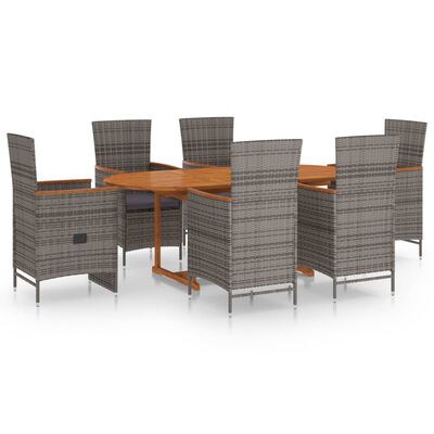 vidaXL 7 Piece Garden Dining Set Poly Rattan Grey, grey vidaXL 7 Piece Garden Dining Set Poly Rattan Grey