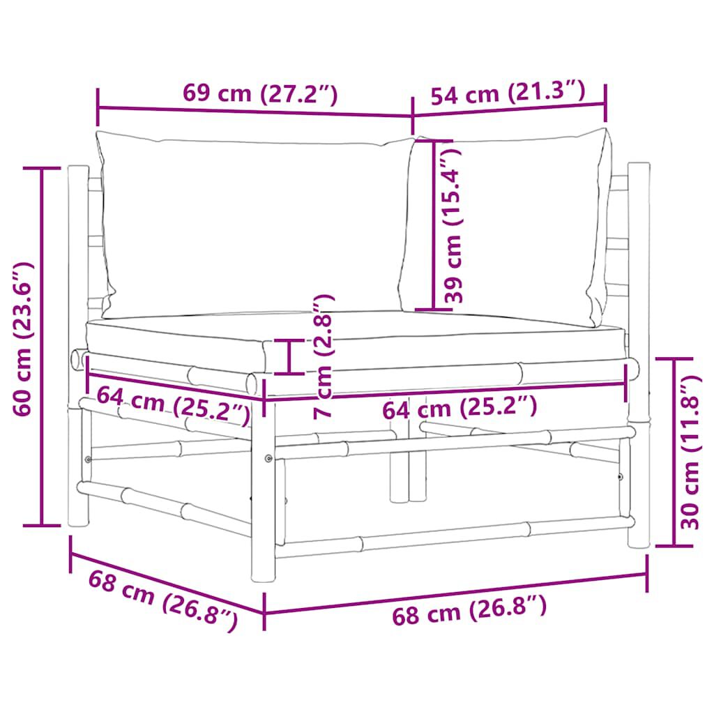 vidaXL Garden Corner Sofa with Dark Grey Cushions Bamboo