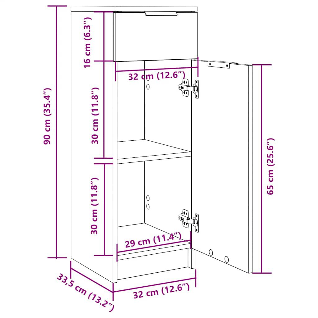 vidaXL Bathroom Cabinet White 32x34x90 cm Engineered Wood