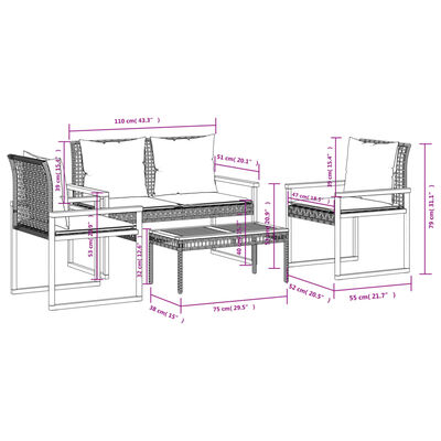vidaXL 4 Piece Garden Lounge Set with Cushions Mix Beige Poly Rattan