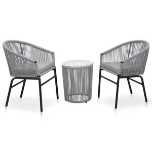 vidaXL 3 Piece Bistro Set with Cushions PE Rattan Grey