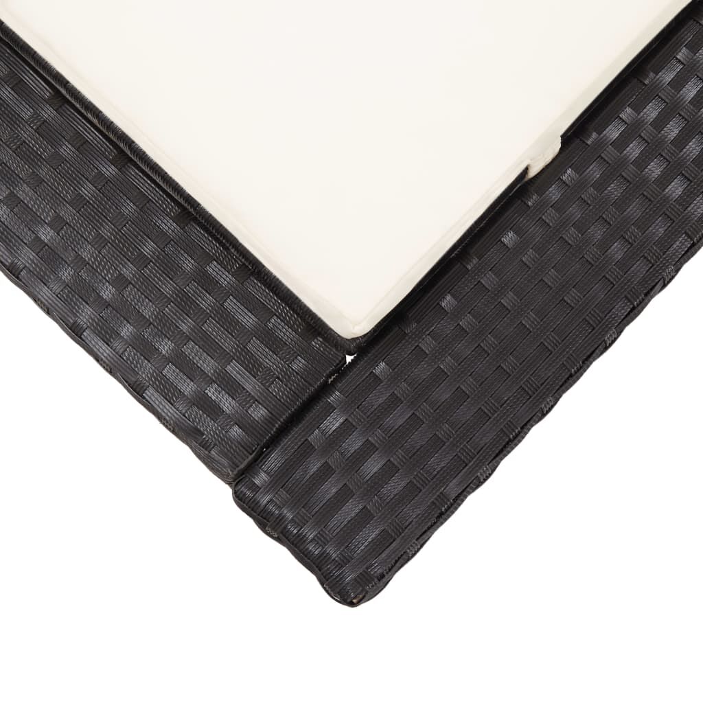 vidaXL Sunbed with Cushion Black Poly Rattan