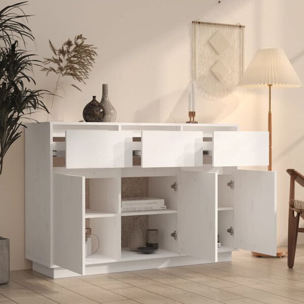 vidaXL Sideboard White 110x34x75 cm Solid Wood Pine