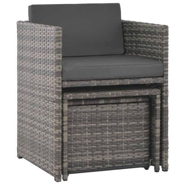 vidaXL 7 Piece Outdoor Dining Set with Cushions Poly Rattan Grey