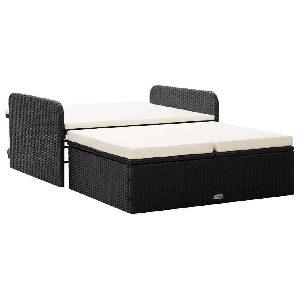vidaXL 2 Piece Garden Lounge Set with Cushions Poly Rattan Black