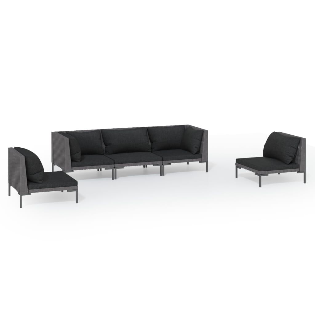 vidaXL 5 Piece Garden Lounge Set with Cushions Poly Rattan Dark Grey