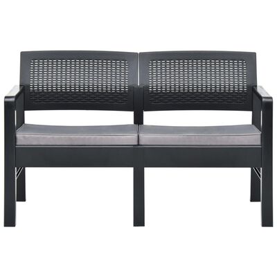 vidaXL 2-Seater Garden Bench with Cushions 120 cm Plastic Anthracite, anthracite vidaXL 2-Seater Garden Bench with Cushions 120 cm Plastic Anthracite