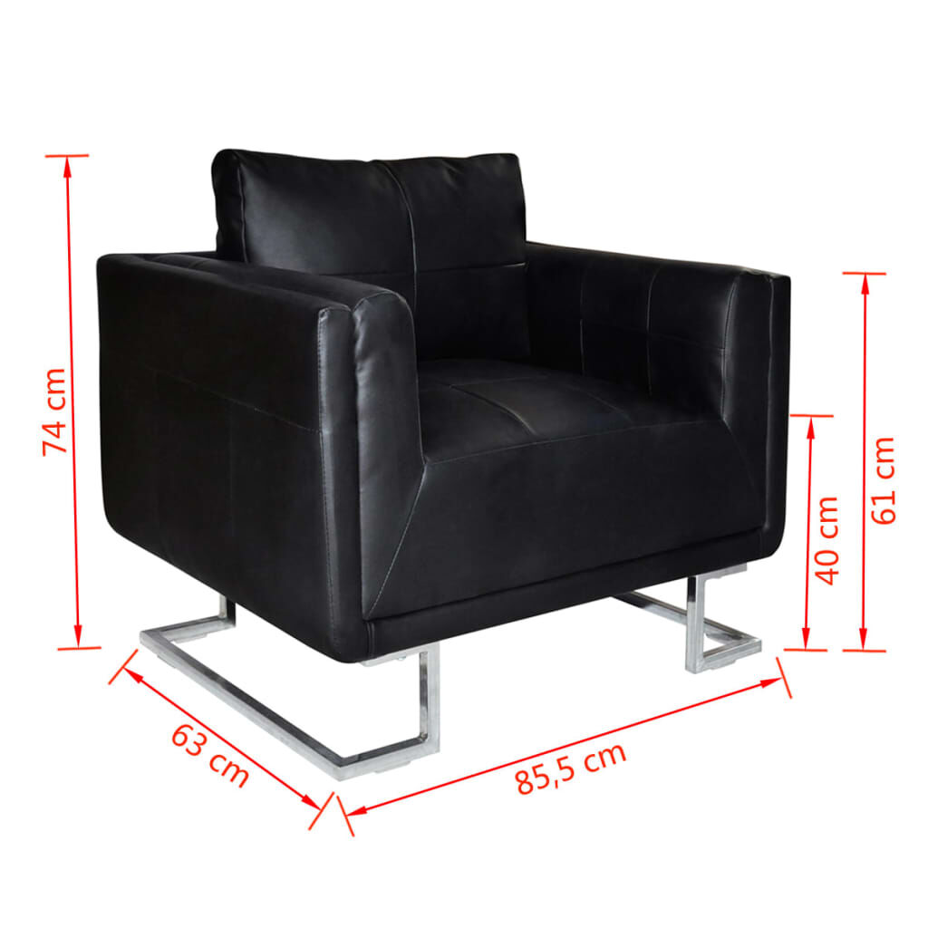 vidaXL Cube Armchair with Chrome Feet Black Faux Leather