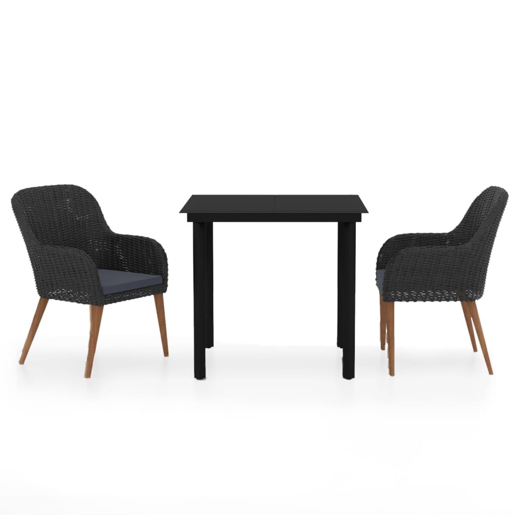 vidaXL 3 Piece Garden Dining Set with Cushions Black