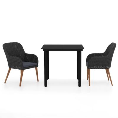 vidaXL 3 Piece Garden Dining Set with Cushions Black, black vidaXL 3 Piece Garden Dining Set with Cushions Black
