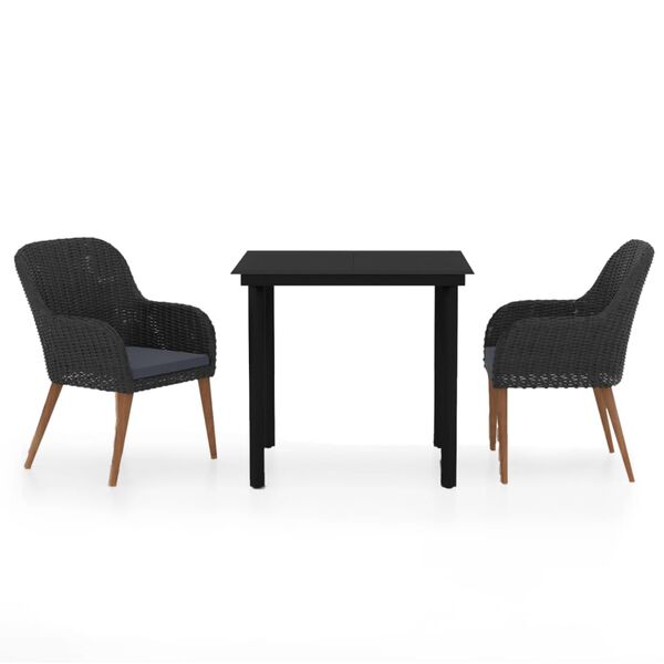 vidaXL 3 Piece Garden Dining Set with Cushions Black