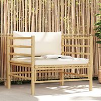 vidaXL Garden Sofa with Cream White Cushions Bamboo, white vidaXL Garden Sofa with Cream White Cushions Bamboo