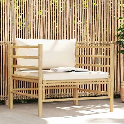 vidaXL Garden Sofa with Cream White Cushions Bamboo, white vidaXL Garden Sofa with Cream White Cushions Bamboo