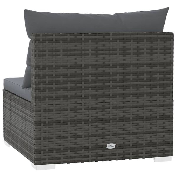 vidaXL 3-Seater Sofa with Cushions Grey Poly Rattan