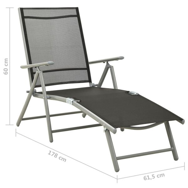 vidaXL Folding Sun Lounger Textilene and Aluminium Black and Silver