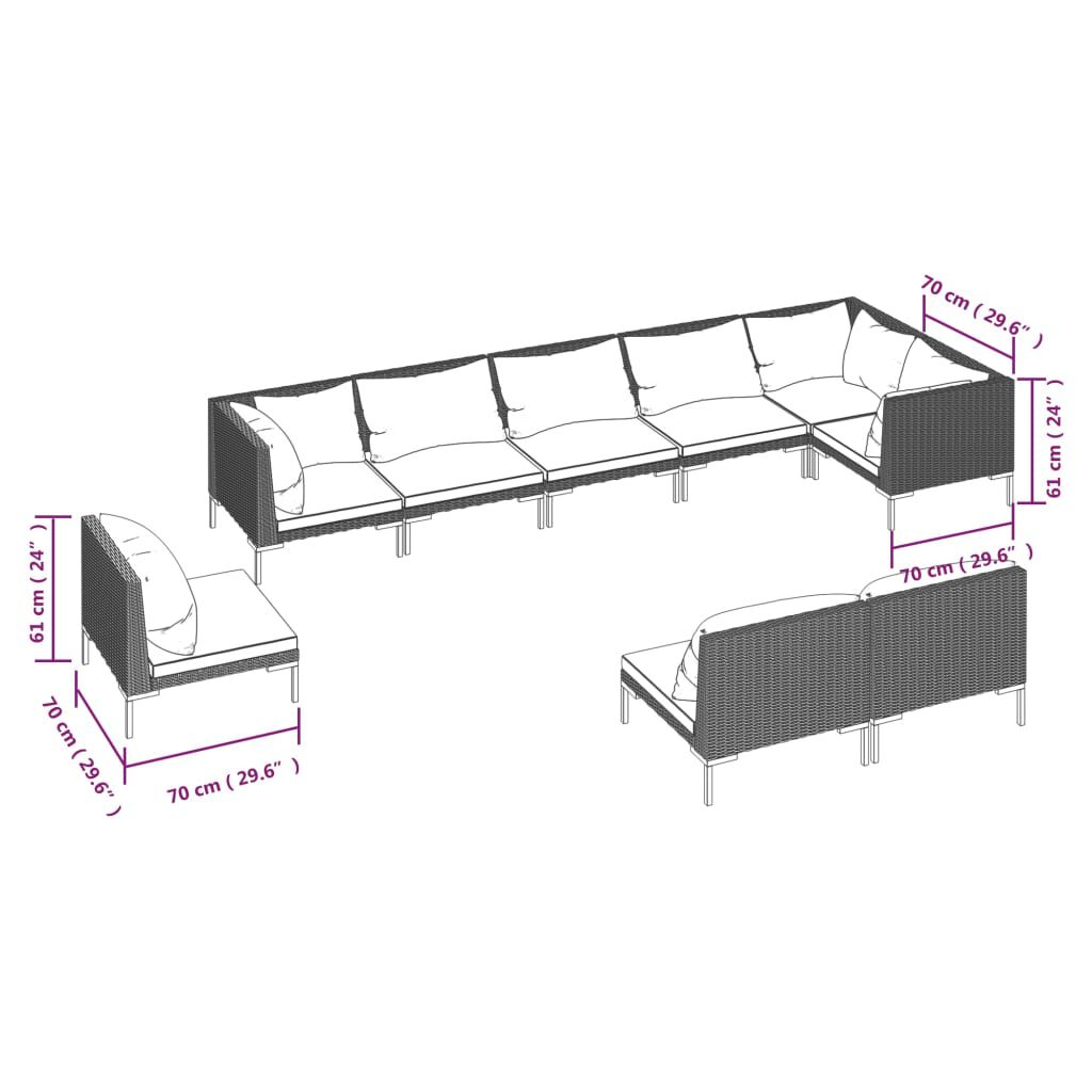 vidaXL 9 Piece Garden Lounge Set with Cushions Poly Rattan Dark Grey