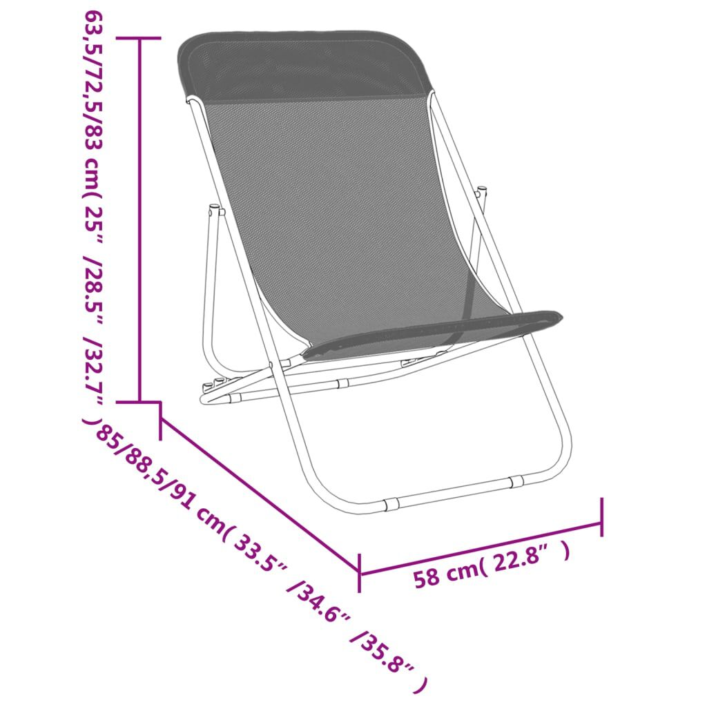 vidaXL Folding Beach Chairs 2 pcs Grey Textilene&Powder-coated Steel