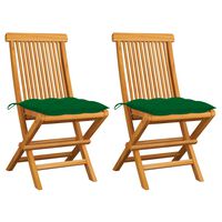 vidaXL Garden Chairs with Green Cushions 2 pcs Solid Teak Wood, green vidaXL Garden Chairs with Green Cushions 2 pcs Solid Teak Wood