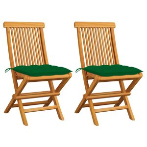 vidaXL Garden Chairs with Green Cushions 2 pcs Solid Teak Wood