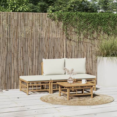 vidaXL 4 Piece Garden Lounge Set with Cream White Cushions Bamboo,  vidaXL 4 Piece Garden Lounge Set with Cream White Cushions Bamboo
