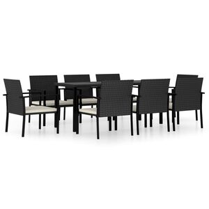 vidaXL 9 Piece Garden Dining Set Poly Rattan Black