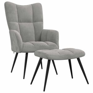 vidaXL Relaxing Chair With Stool | Light grey | Velvet | Medium | Footrest